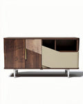 Houten tv-meubel met strakke lijnen en glanzende metalen poten 100 x 45 x 75cm