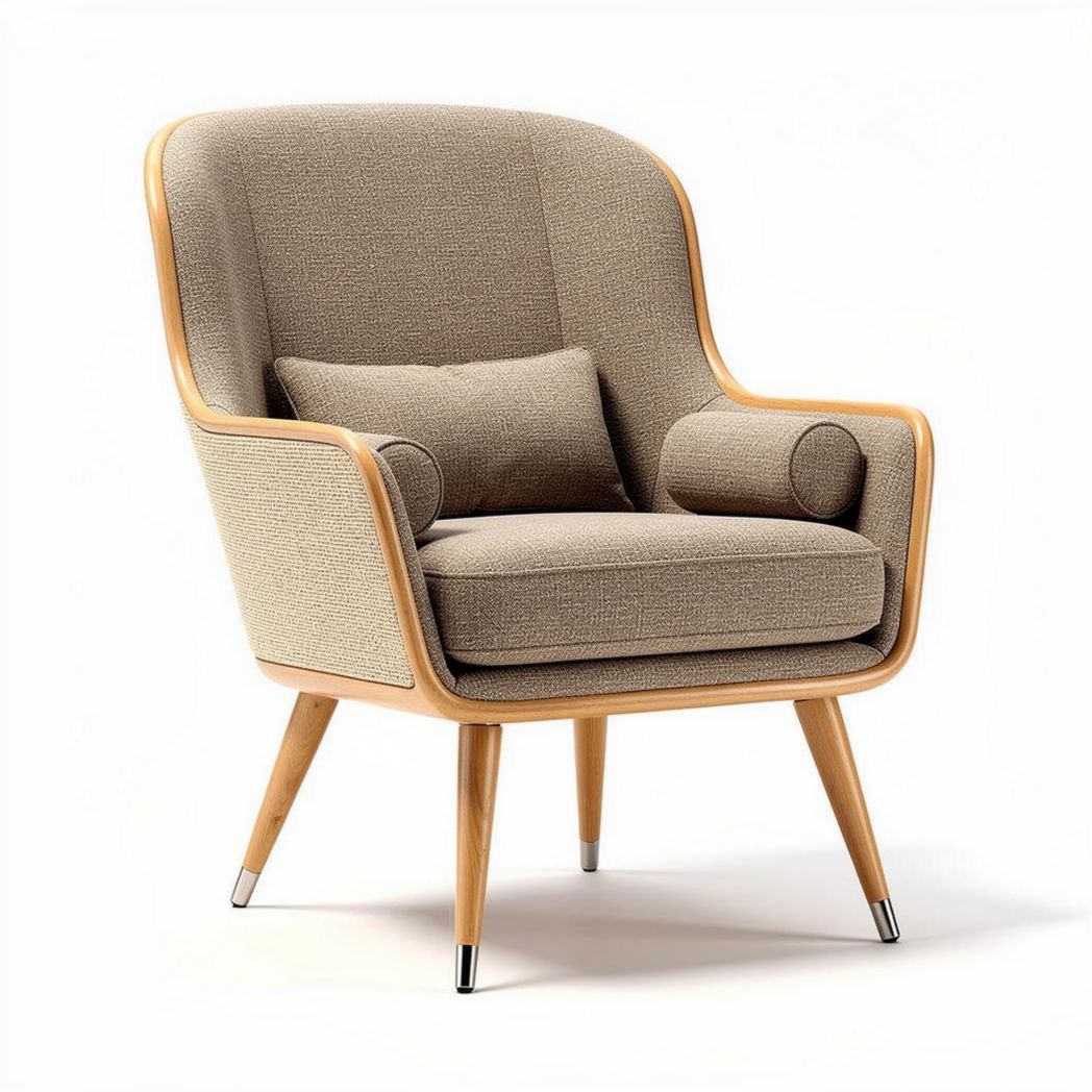 Lounge stoel van bamboe met stoffen bekleding en een kussen 75 x 80 x 90cm