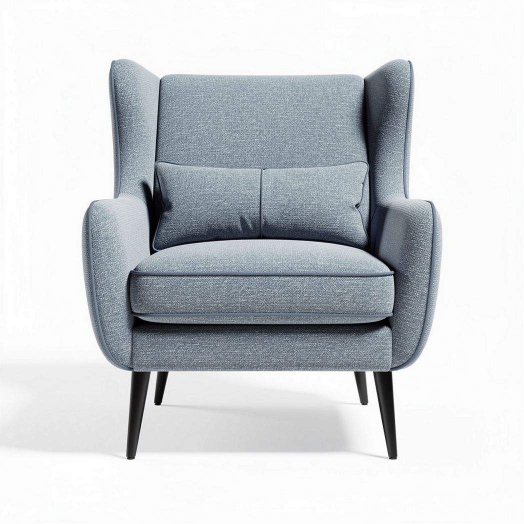 Fauteuil met rugleuning in lichtblauwe stof 80 x 80 x 90cm