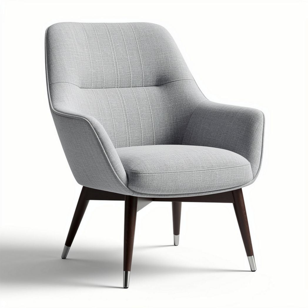 Relaxfauteuil van gebroken wit stof met houten poten 70 x 70 x 80cm
