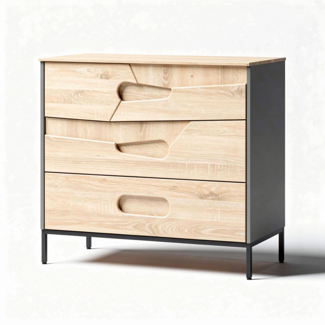 houten ladekast met metalen onderstel en drie laden 60 x 40 x 80cm