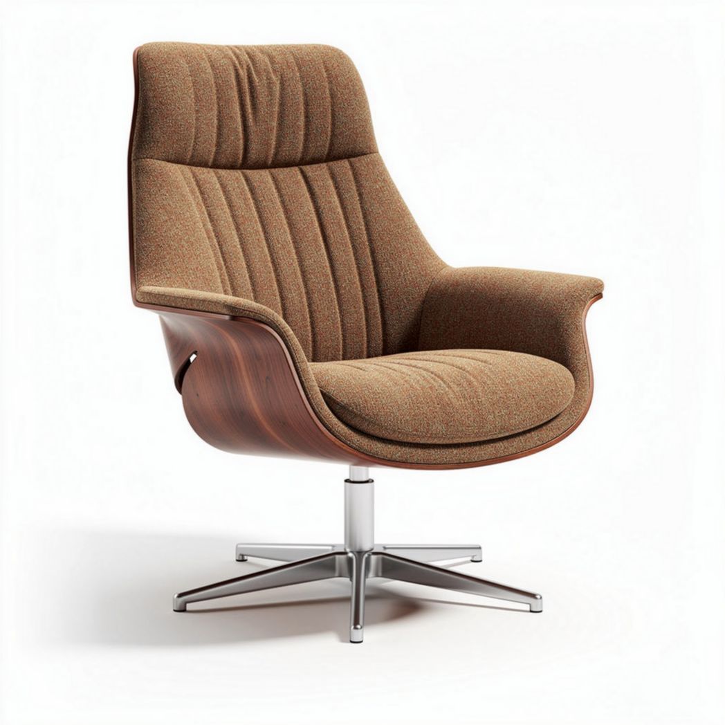 Swivel fauteuil met houten onderstel en stof in bruin 80 x 75 x 95cm