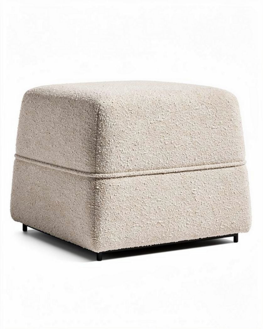 Hedendaagse voetenbank van stof met metalen basis 40 x 40 x 40 cm beige