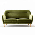 Groen fluwelen bank met houten poten afmetingen 200 x 90 x 85cm