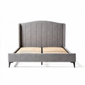 Grijs gestoffeerd bed met houten lattenbodem 190 x 150 x 100cm