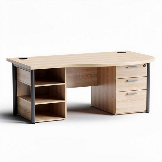 Bureau met opbergmogelijkheden van hout en metaal in lichtbruin 150 x 70 x 75cm