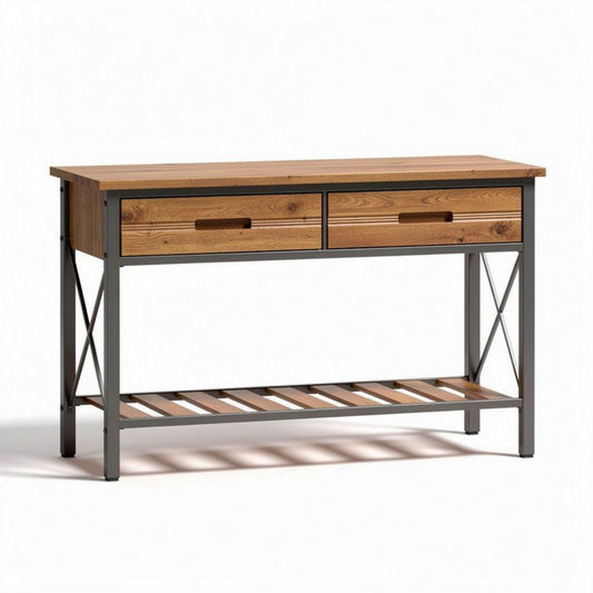Houten console tafel met metalen frame en lades afmetingen 120 x 40 x 80cm